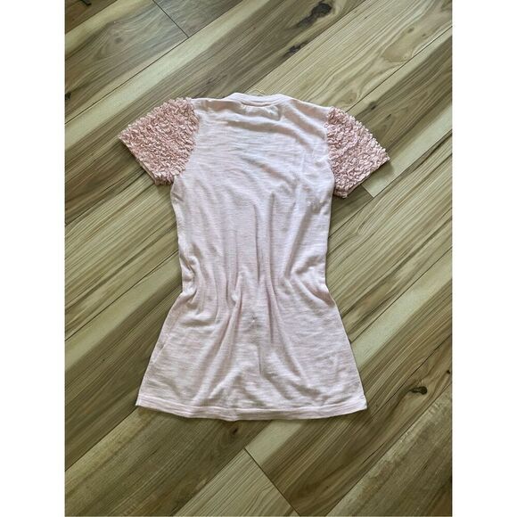 Twelve by twelve  Los Angles Pink Ruffle Lace Sleeves Buttons down Women’s Top - Picture 7 of 9